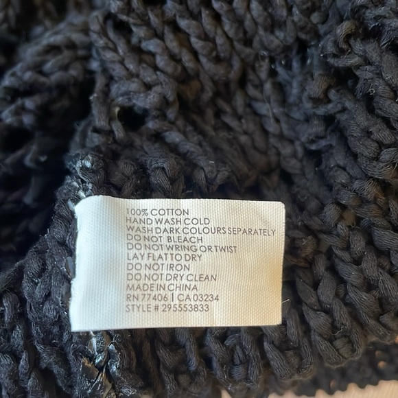 Club Monaco Women's Metallic look Black Waxed Cotton Open Knit Crew Neck Sweater - Picture 5 of 5